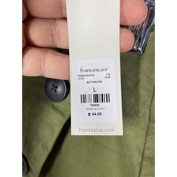 NWT, Harper Heritage, Size Large, Olive Green Mini Skirt, Asymmetrical Buttons - Picture 2 of 9